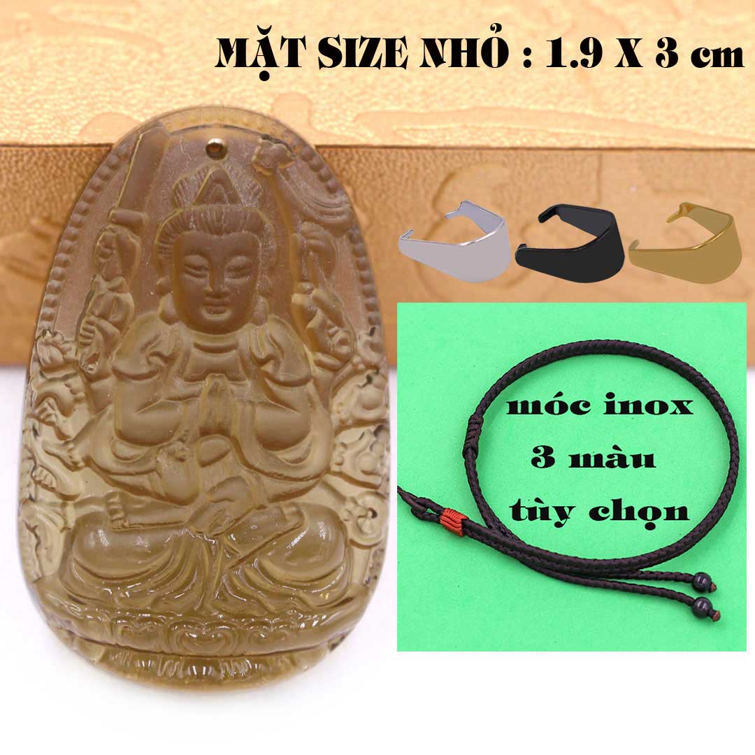 Mặt Phật Thiên thủ thiên nhãn đá obsidian 1.9cm x 3cm kèm vòng cổ dây dù nâu + móc inox vàng, Phật bản mệnh, mặt dây chuyền