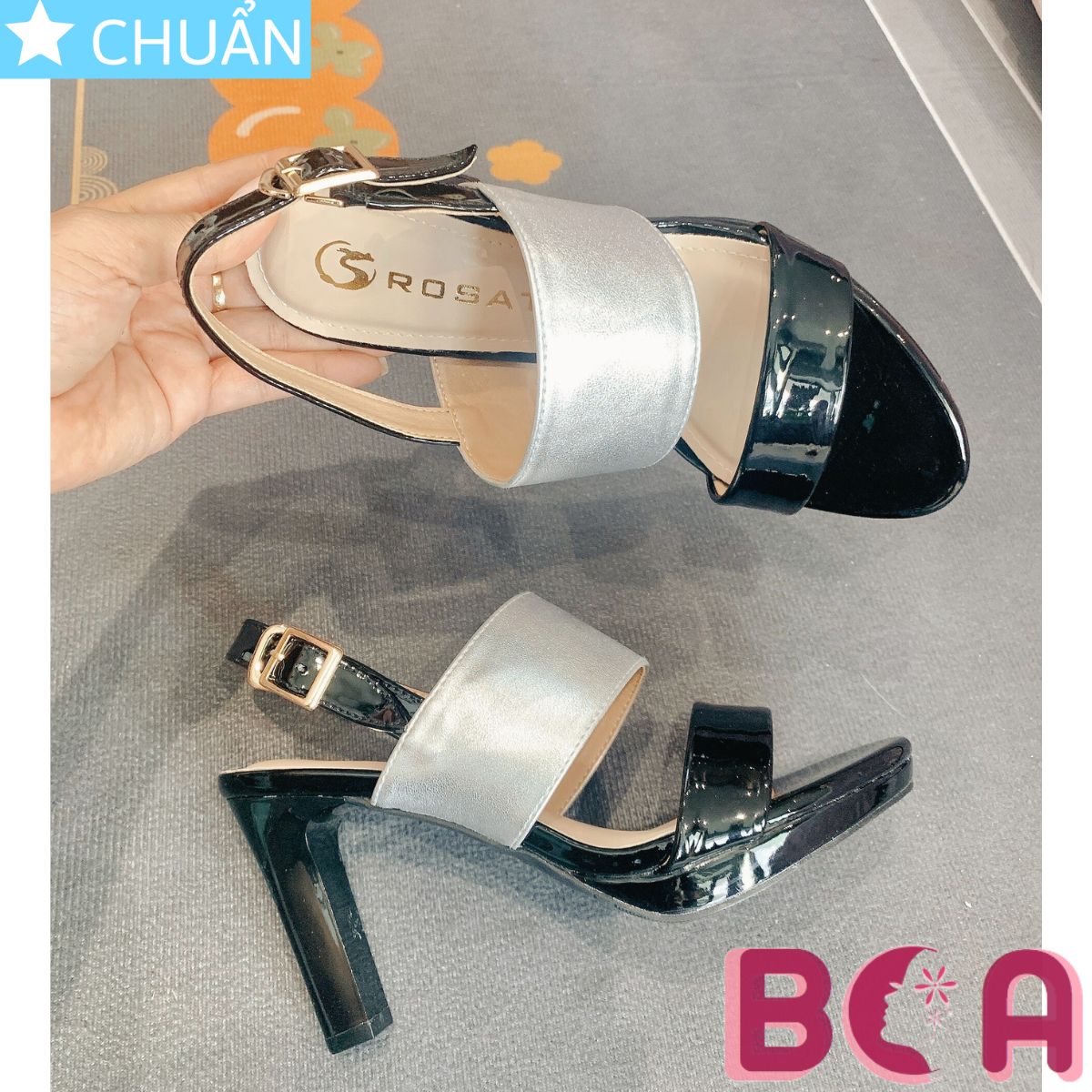 Giày cao gót nữ hở mũi 8 phân RO655 ROSATA tại BCASHOP quai ngang phối màu độc đáo, thêm quai hậu khóa cài tinh tế