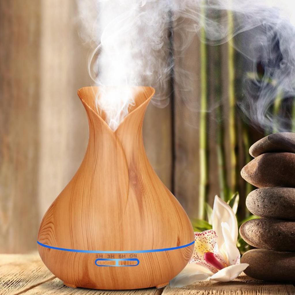 Wood Grain Air Humidifier Aroma Essential Oil Diffuser Office Home Decor