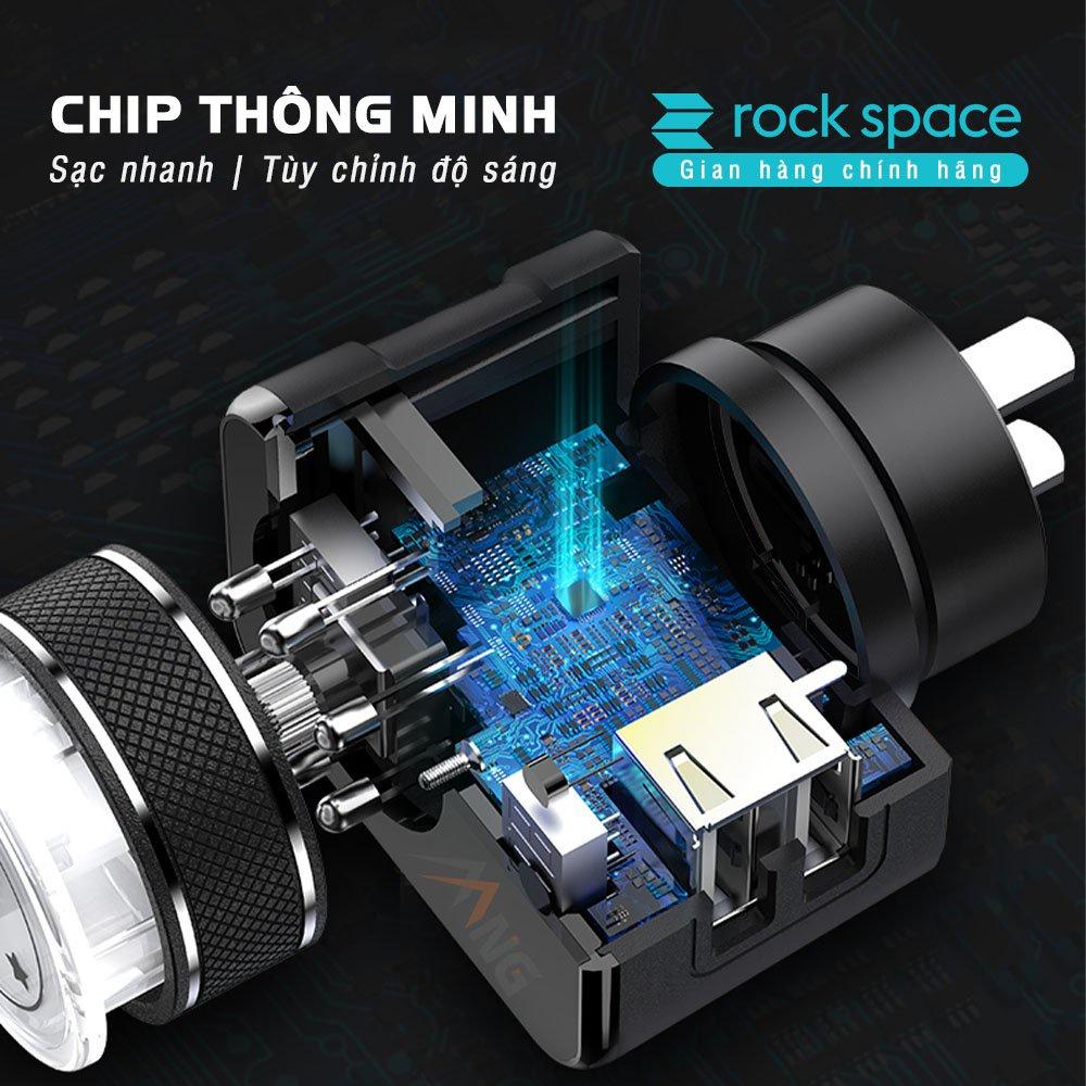 Củ sạc Rockspace T21 2 cổng 2,1A sạc nhanh tích hợp đèn ngủ tùy chỉnh độ sáng - Hàng chính hãng