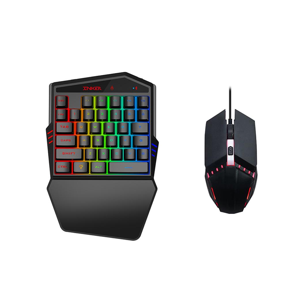 HXSJ K99 Ergonomic Keyboard and Mouse Combo One-handed Game Keyboard Mouse Set 35 Keys BT4.2 Wireless Keyboard + Wired