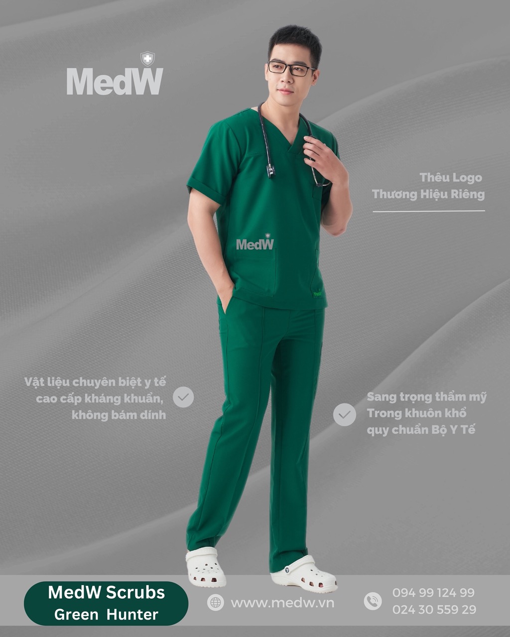 MedW Zeus Scrubs Y Tế Green Hunter Nam Xanh Phẫu Thuật Bộ Trang Phục Y Tế Cách Tân Phòng Khám Bệnh Viện Thiết Kế Pháp Dáng Rộng Vận Động Tự Do, Vật Liệu Chuyên Biệt Y Tế Không Bám Dính Xếp Ly Không Nhăn, Giữ Dáng, Đồng Phục Y Tế Cotton Nhật