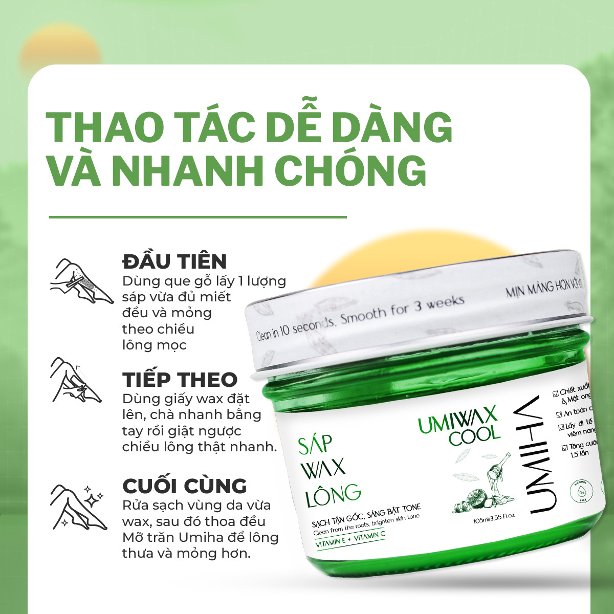 Sáp wax lông lạnh UMIHA 105ML dùng cho wax lông Nách, Chân, Tay, Body an toàn hiệu quả