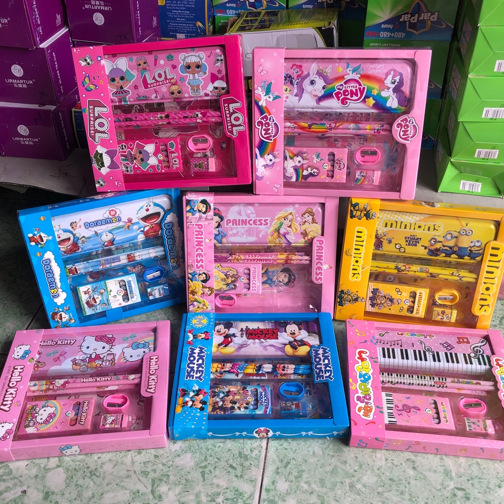 Bộ Hộp Bút 7 Món Hình Nhân Vật Hoạt Hình - Dụng Cụ Học Tập Đáng Yêu Cho Bé Trai Gái