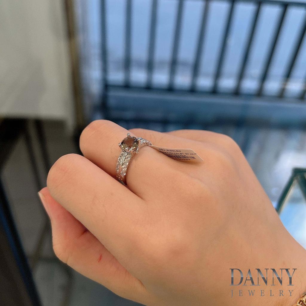 Nhẫn Danny Jewelry Bạc 925 Xi Rhodium Đá Smoky Quartz Viền CZ N0105