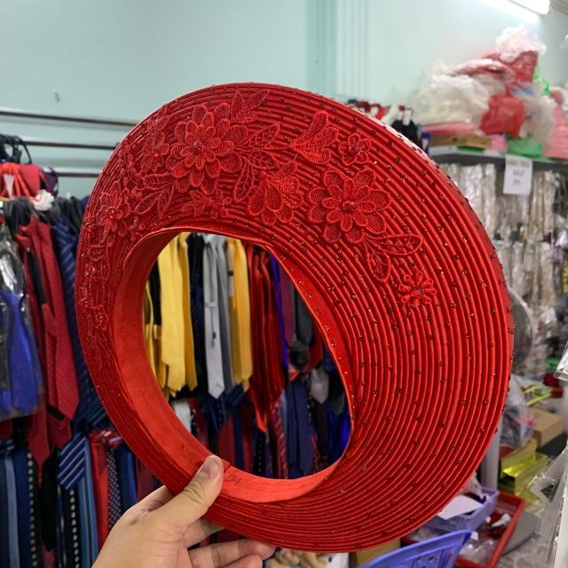 Khăn đống cô dâu đỏ 25 tầng đính ren kim tuyến đẹp khăn đống thủ công tp hồ chí minh