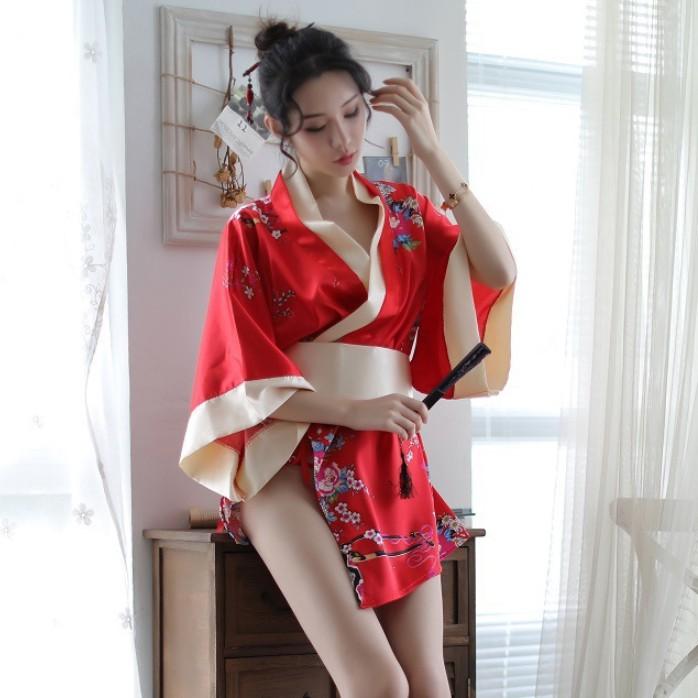 Bộ đồ ngủ kimono lụa cao cấp - Màu đỏ