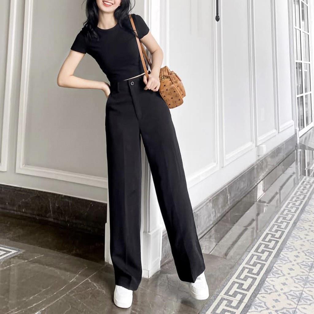 Quần Ống Rộng Dáng Suông Lưng Cao Cạp Thun Culottes - Quần Dài Nữ Ống Suông Khóa Trước Basic QD033