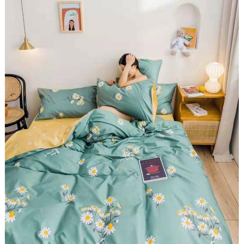 Bộ chăn Ga cotton poly Họa Tiết Cúc Họa Mi 4 Món Nhập Khẩu