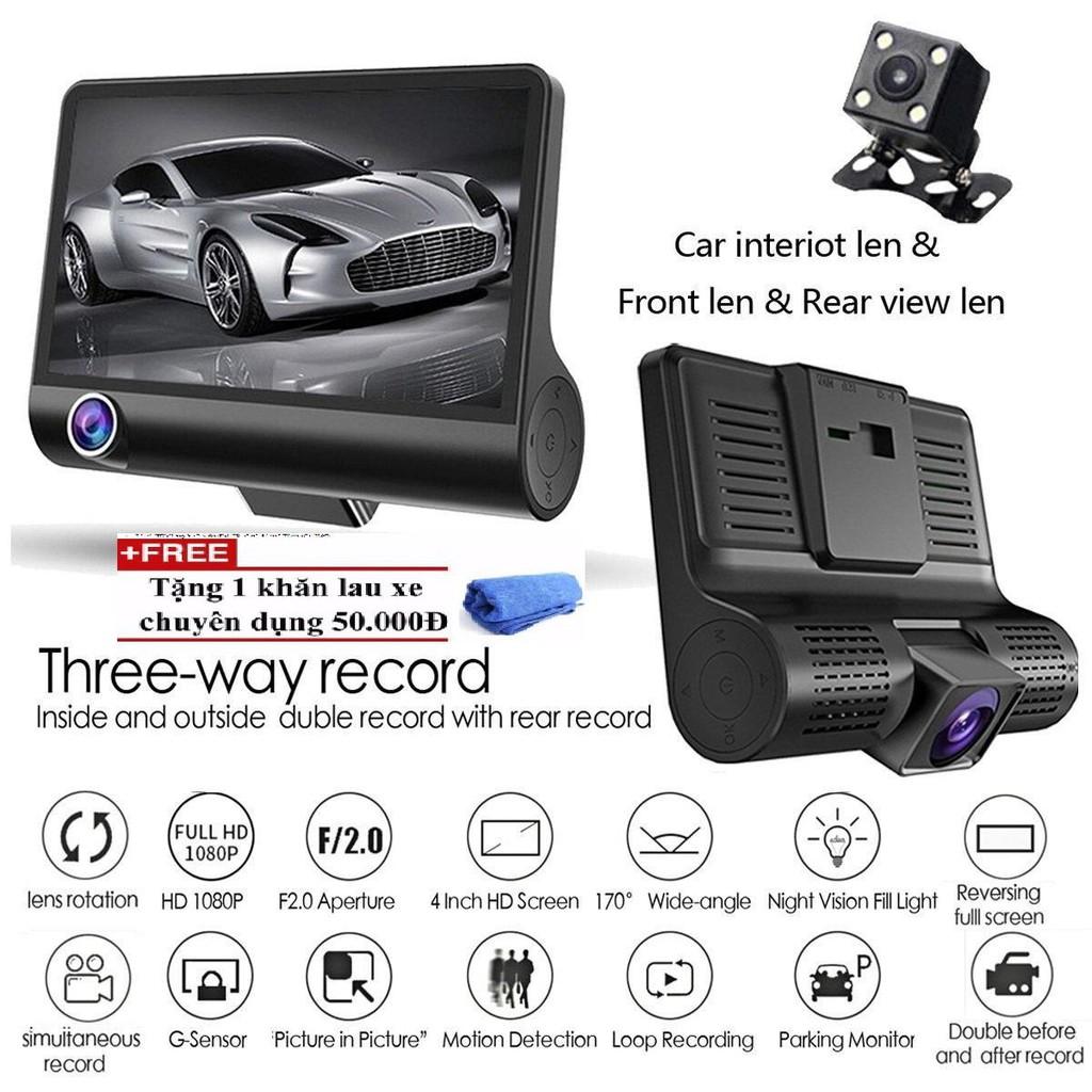 Camera hành trình kép trước sau và lùi ĐẲNG CẤP dành cho ô tô hỗ trợ MÀN full HD 1080 TẶNG KHĂN LAU XE CAO CẤP