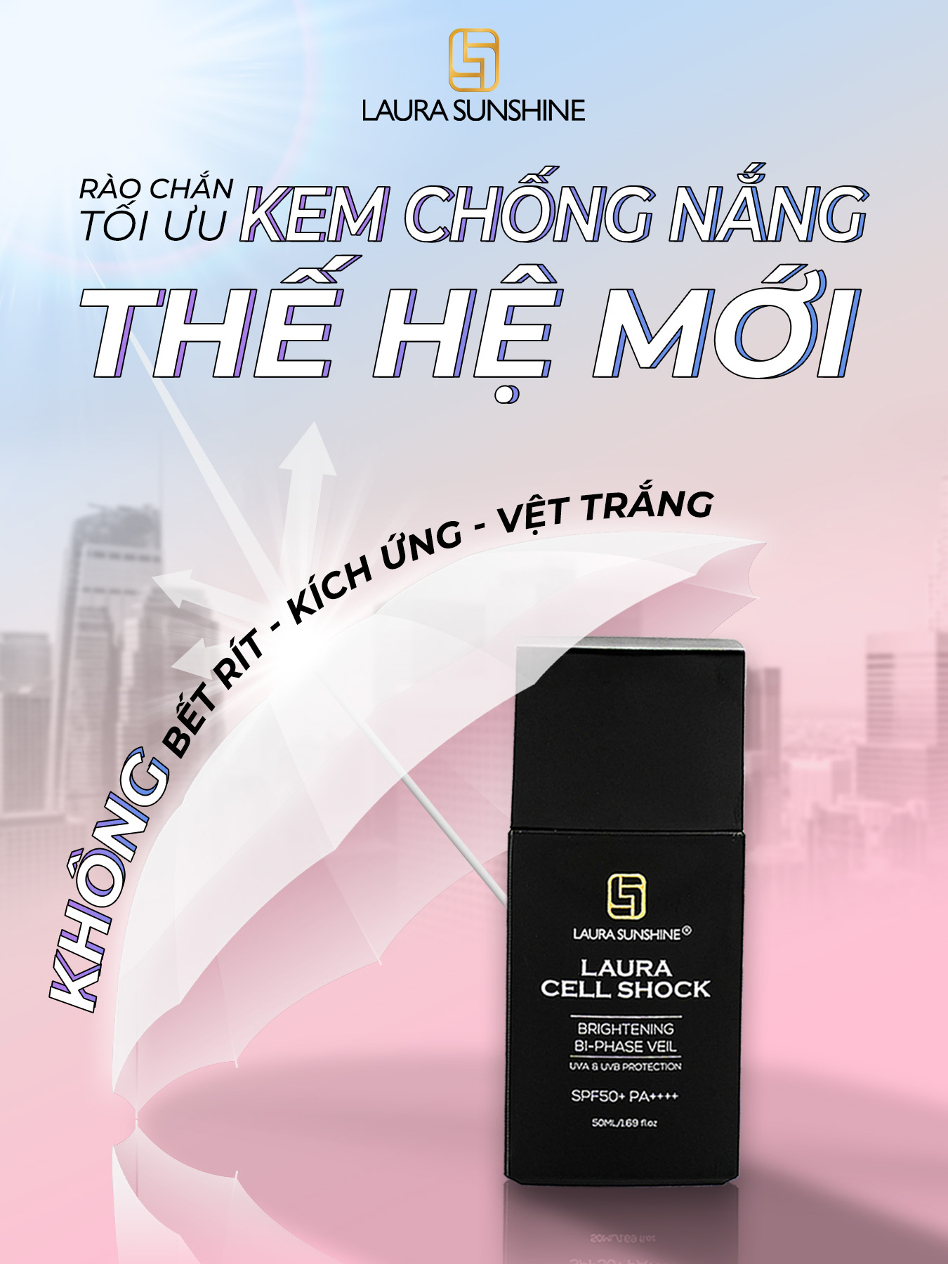 Kem chống nắng tế bào gốc Laura Sunshine Cell Shock Brightening Bi-Phase Veil SPF50+ PA++++ 50ml