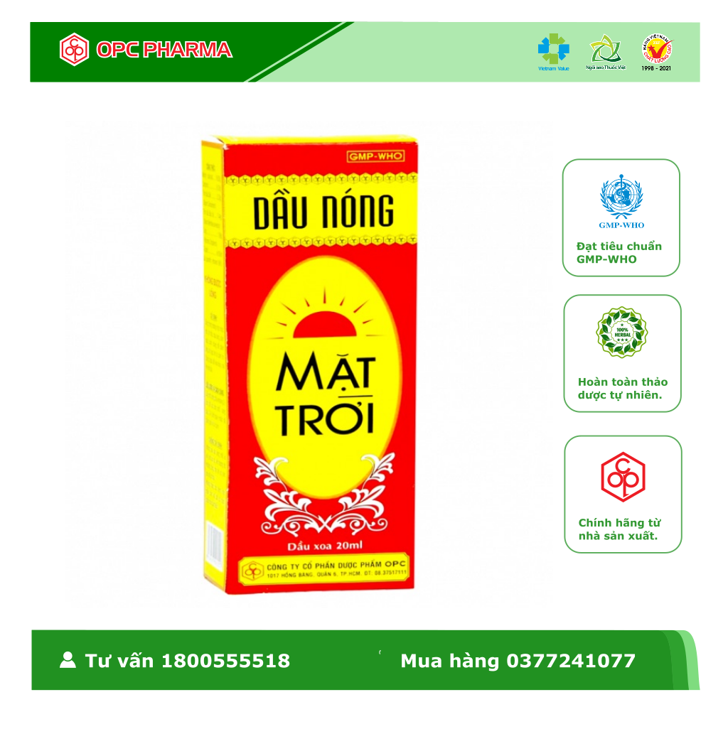 DẦU NÓNG MẶT TRỜI OPC (Chai 60 ml) - Dùng trong trường hợp nhức mỏi, đau lưng, cảm mạo... Hàng chính hãng OPC