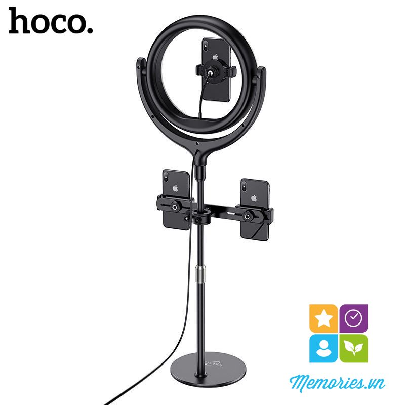 Bộ đèn tròn Livestream Hoco LV01 + kèm 3 kẹp điện thoại 4,7-6,5 inch, chân đế - Hàng chính hãng, chất lượng cao