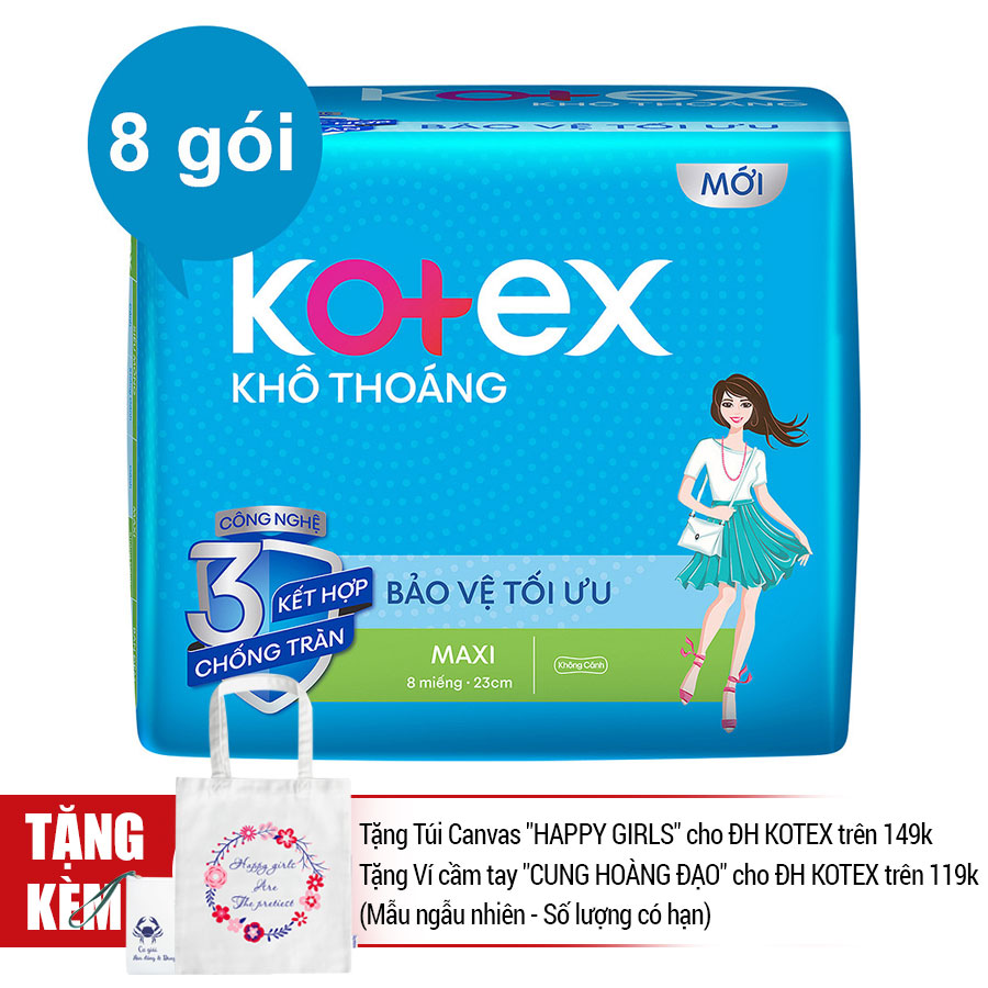 Combo 8 Gói Băng Vệ Sinh Kotex Khô Thoáng LST Maxi Không Cánh (8 Miếng / Gói)