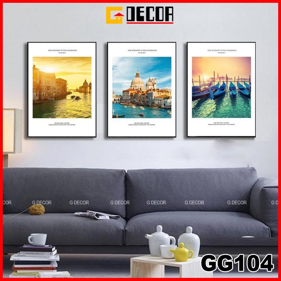 Tranh treo tường canvas 3 bức phong cách hiện đại Bắc Âu 104, tranh phong cảnh trang trí phòng khách, phòng ngủ, spa