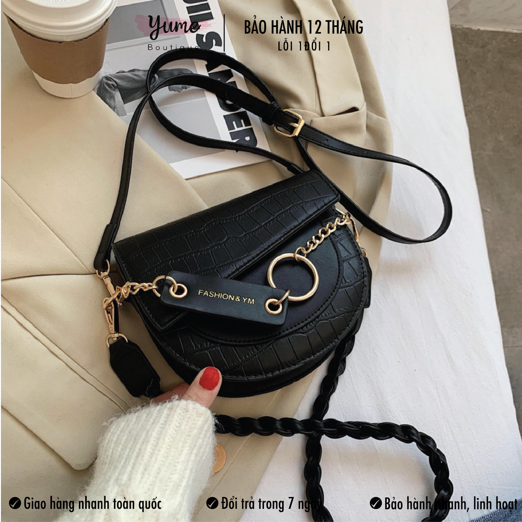 Túi Xách Nữ Yên Ngựa, Túi Đeo Chéo 2 Dây vintage YN66