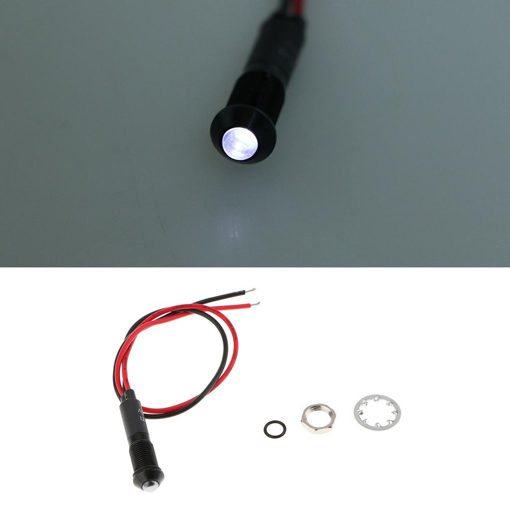 8mm 24V Car Motorcycle Metal White LED Indicator Light Lamp &