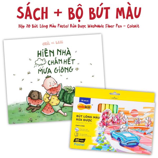 Combo Sách Hiên Nhà Chắn Hết Mưa Giông + Hộp 20 Bút Lông Màu Pastel Rửa Được Washable Fiber Pen - Colokit SWM-C008