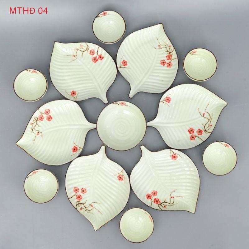 ️- Bộ đồ ăn sứ cao cấp Bát Tràng vẽ đào đỏ