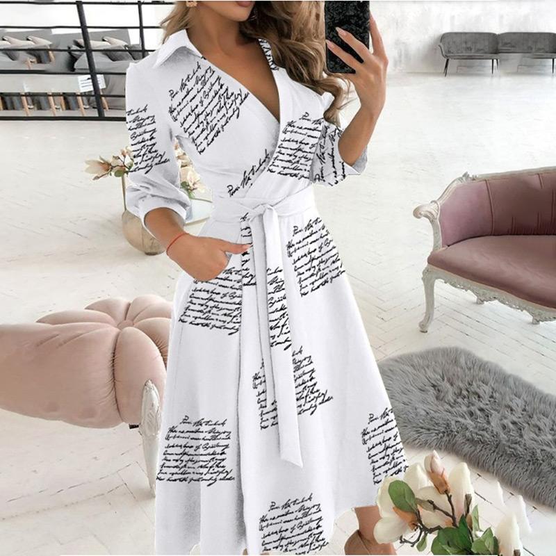 Mùa Hè Hình Học In Cổ Chữ V Nữ Dài Đầm Nữ Tay Ngắn Thắt Lưng Nữ Đầm Dáng Chữ A 2021 Thu Casual Nữ Quần Áo