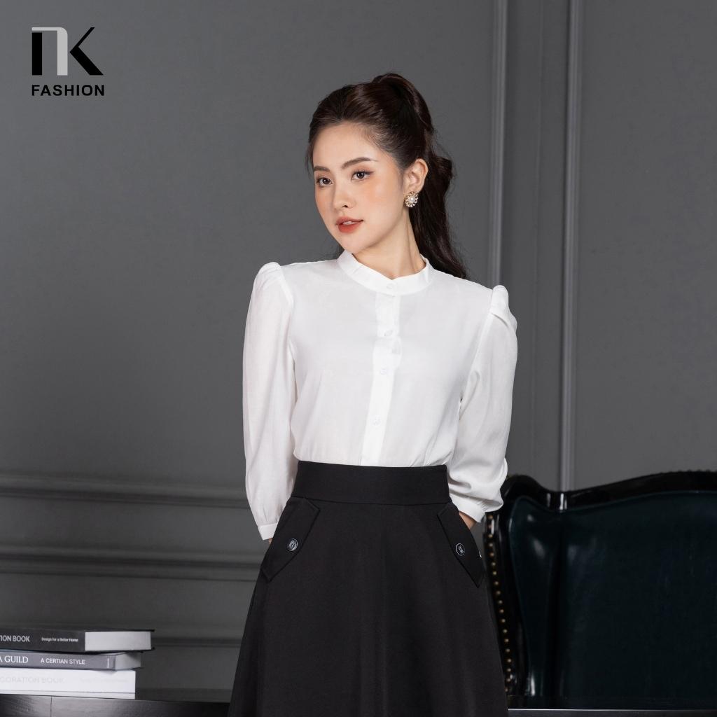Áo Sơ Mi Cổ Tàu Tay Bồng NK FASHION Thiết Kế Đơn Giản Trơn Màu Trẻ Trung , Chất Vải Nhập Hàn Cao Cấp Không Nhăn NKSM2205008
