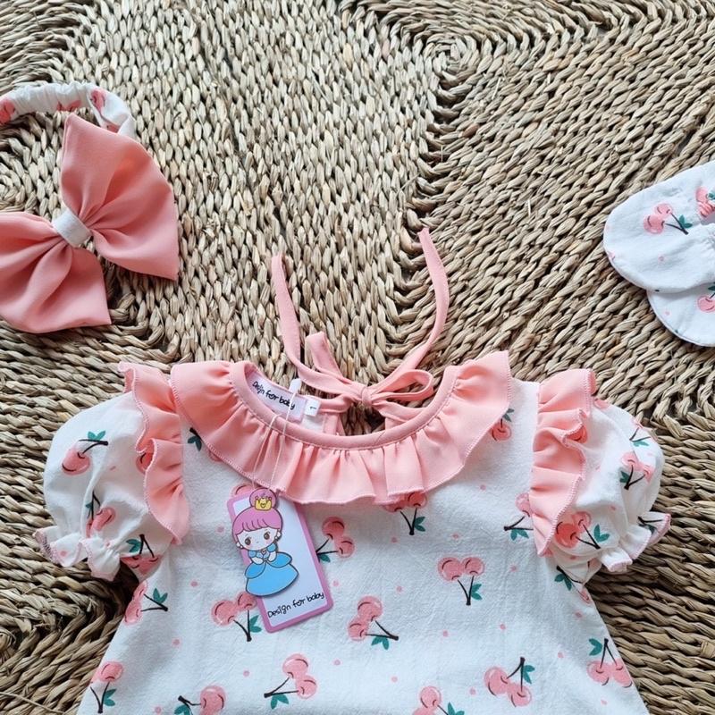 Body hoạ tiết quả cherry hồng phối cổ bèo xinh cho bé