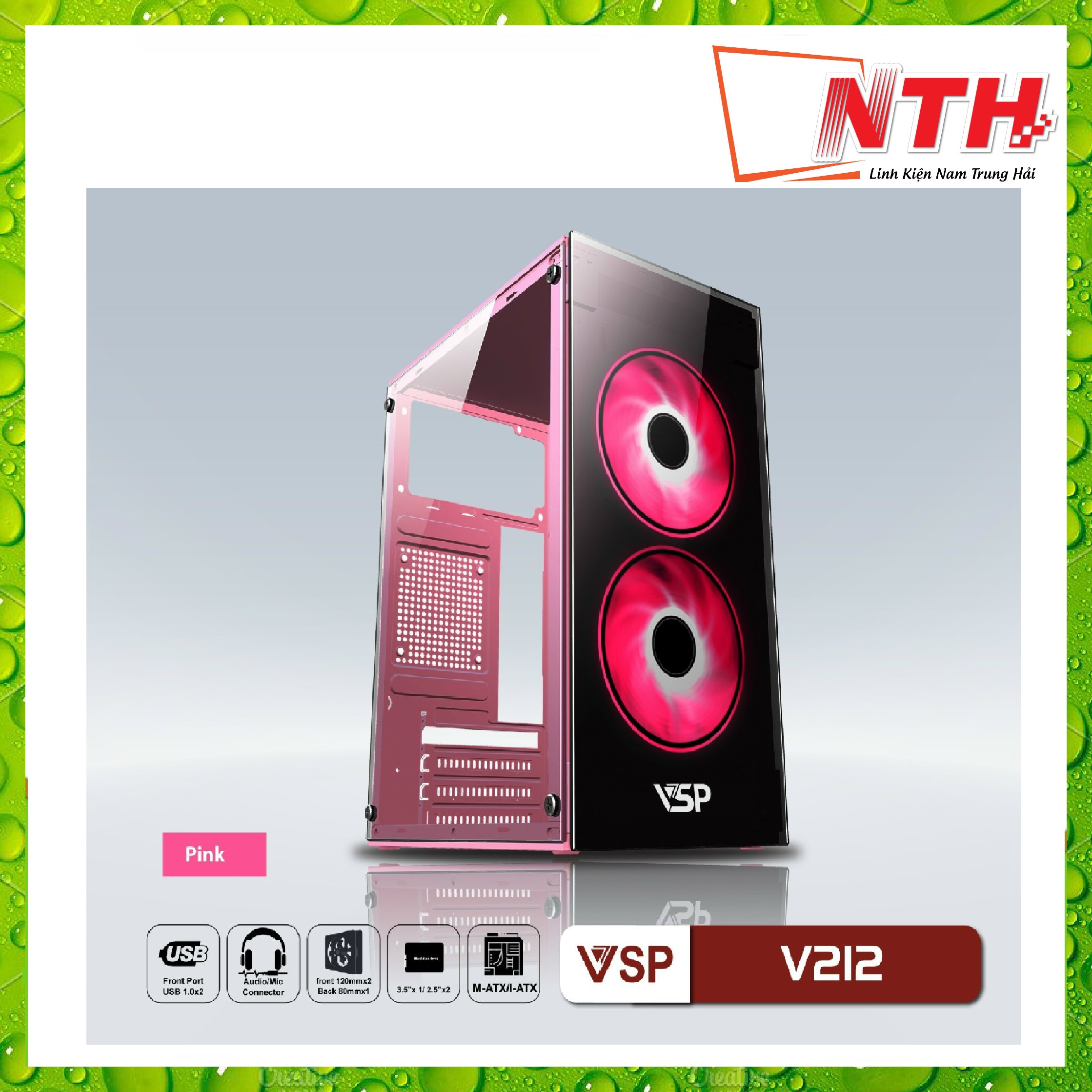 Case VSP V212 ( chuẩn mATX) - Hai Mặt Kính Cường Lực - NTH - Hàng Nhập Khẩu