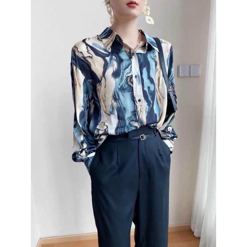 Đồ bộ nữ thời trang áo sơ mi loang hiện đại phối quần legging lửng * Set đồ bộ nữ