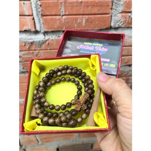 VÒNG CHUỖI trầm hương 108 hạt 6li mix Thánh giá