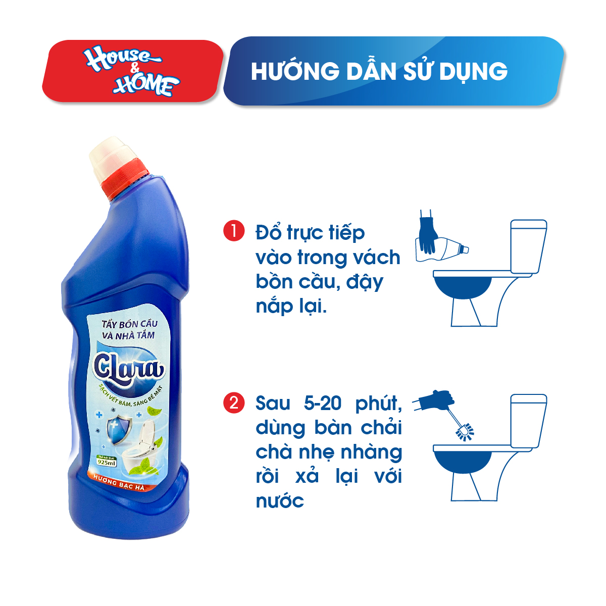 Nước tẩy rửa bồn cầu và nhà tắm Clara hương bạc hà chai 925ml