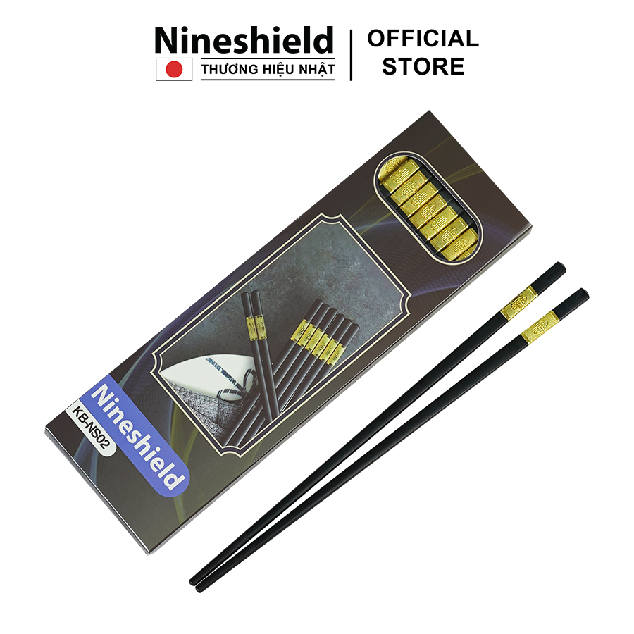 Hộp 10 đôi đũa mạ vàng hàng chính hãng Nineshield NS02