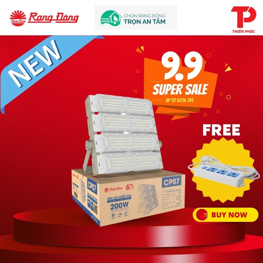 Đèn LED chiếu pha 200W Rạng Đông Model: CP07 200W Sử dụng chip LumiLED chuyên dụng cho chiếu sáng ngoài trời.
