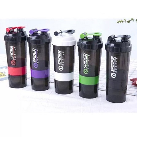Bình Lắc 3 Ngăn Spider Bottle Dành Cho Gymer, Thể Thao Có Lò Xo Lắc Inox