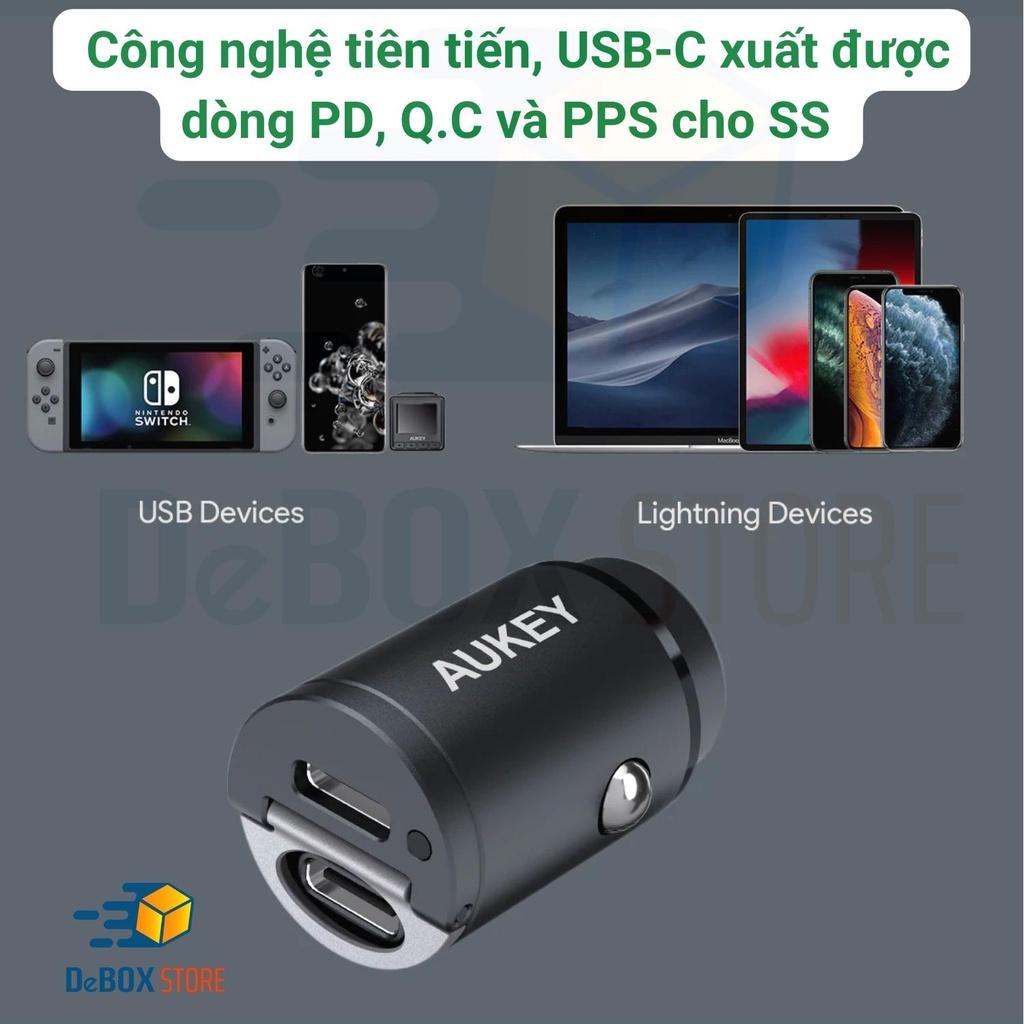 Tẩu Sạc ô tô AUKEY Siêu Nhanh CC-A4 2 Cổng C 30W, USC-C PD 3.0 20W /QC 3.0 , Hổ trợ PPS - Hàng Chính Hãng