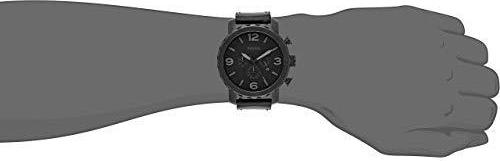 Fossil Men's Nate Quartz Stainless Steel and Leather Chronograph Watch, Color: Black (Model: JR1354