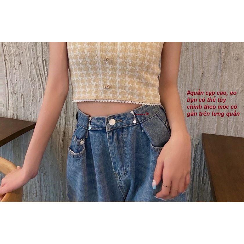 Quần jeans nữ cạp cao ống rộng hack dáng tùy chỉnh eo