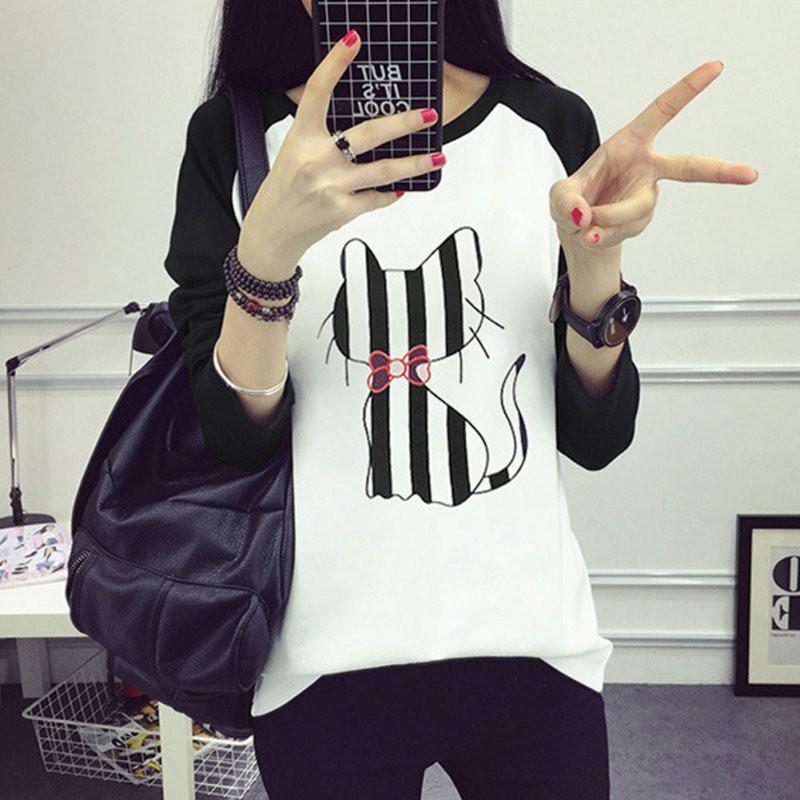 Áo Thun Nữ Tay Dài In Hình Hoạt Hình