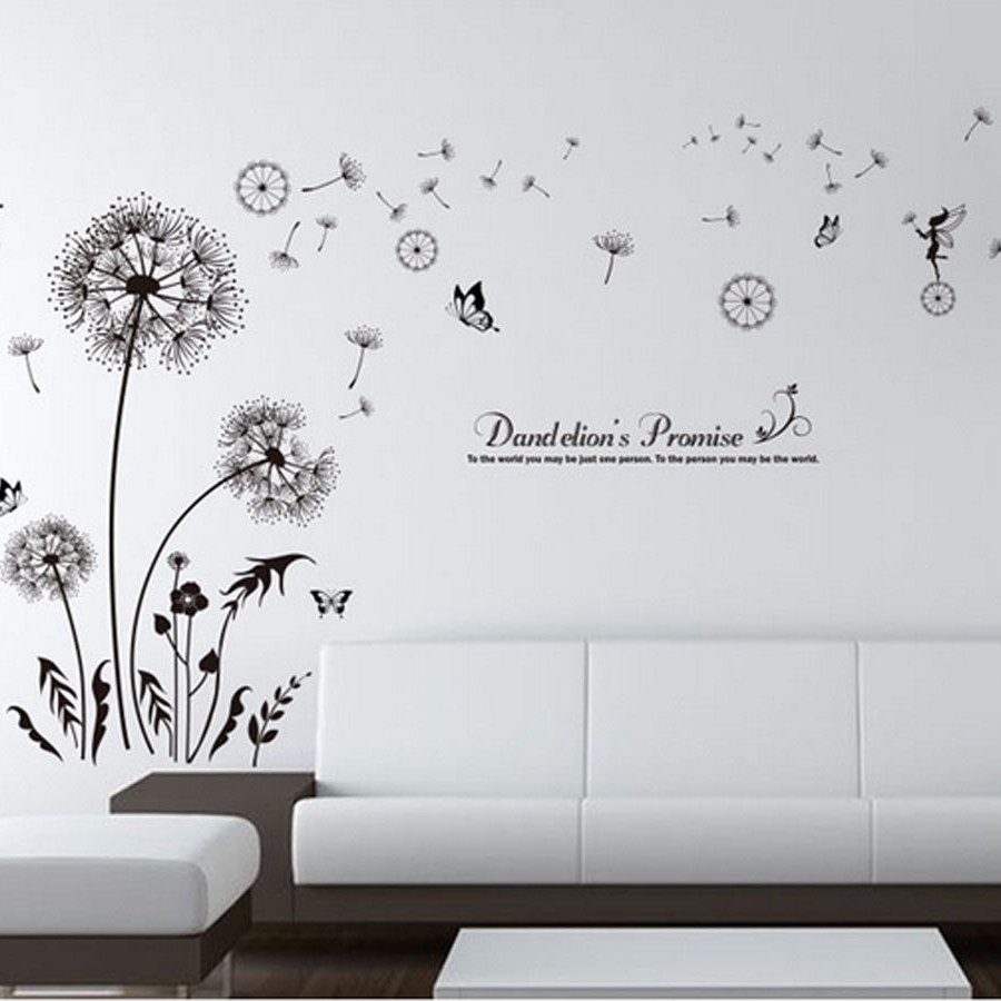 Decal dán tường hoa bồ công anh đen mới