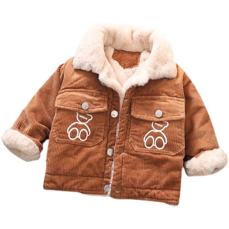 Áo khoác trẻ em in hình Gấu, áo nhung tăm lót lông cho bé trai bé gái Moon House hàng cao cấp mặc mùa đông siêu ấm