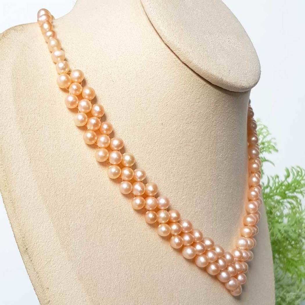 Vòng Cổ Ngọc Trai Nước Ngọt Thiên Nhiên Cao Cấp - Chuỗi Kết Hạt Tròn - Trang Sức Cô Tấm - Quà Tặng Bạn Gái - OTIS PEARL - Cam - CTJ0410 + Tặng Kèm Bông Tai Nụ Bạc