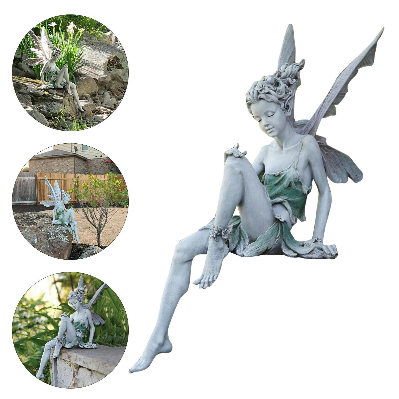2pcs Fairy Statue Pond Figurine Home Sculpture Ornament Landscaping Craft