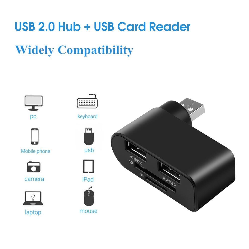 Hub chia 2 cổng USB 2.0 có đầu đọc thẻ TF SD chuyên dụng