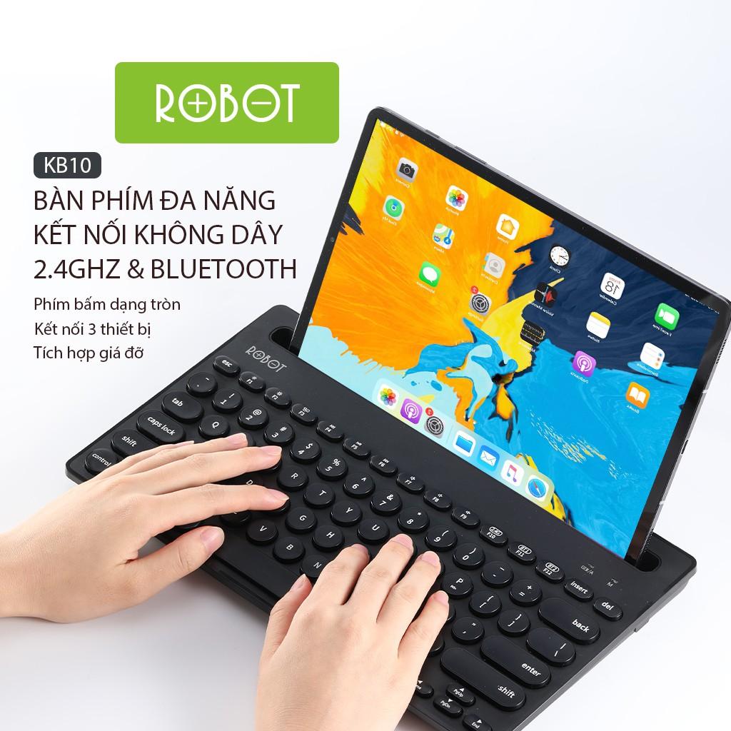 Bàn Phím Mini Đa Năng ROBOT KB10, Kết Nối Không Dây 2.4GHz &amp; Kết Nối Bluetooth - Hàng Chính Hãng