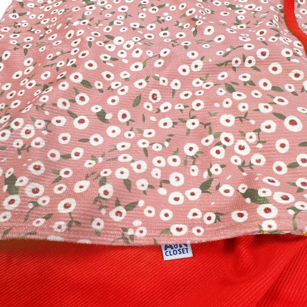Bộ Áo Dài bé gái họa tiết Hoa Salem Trắng nền đỏ Cotton Nhung - AICDBGEY95L7 - AIN Closet