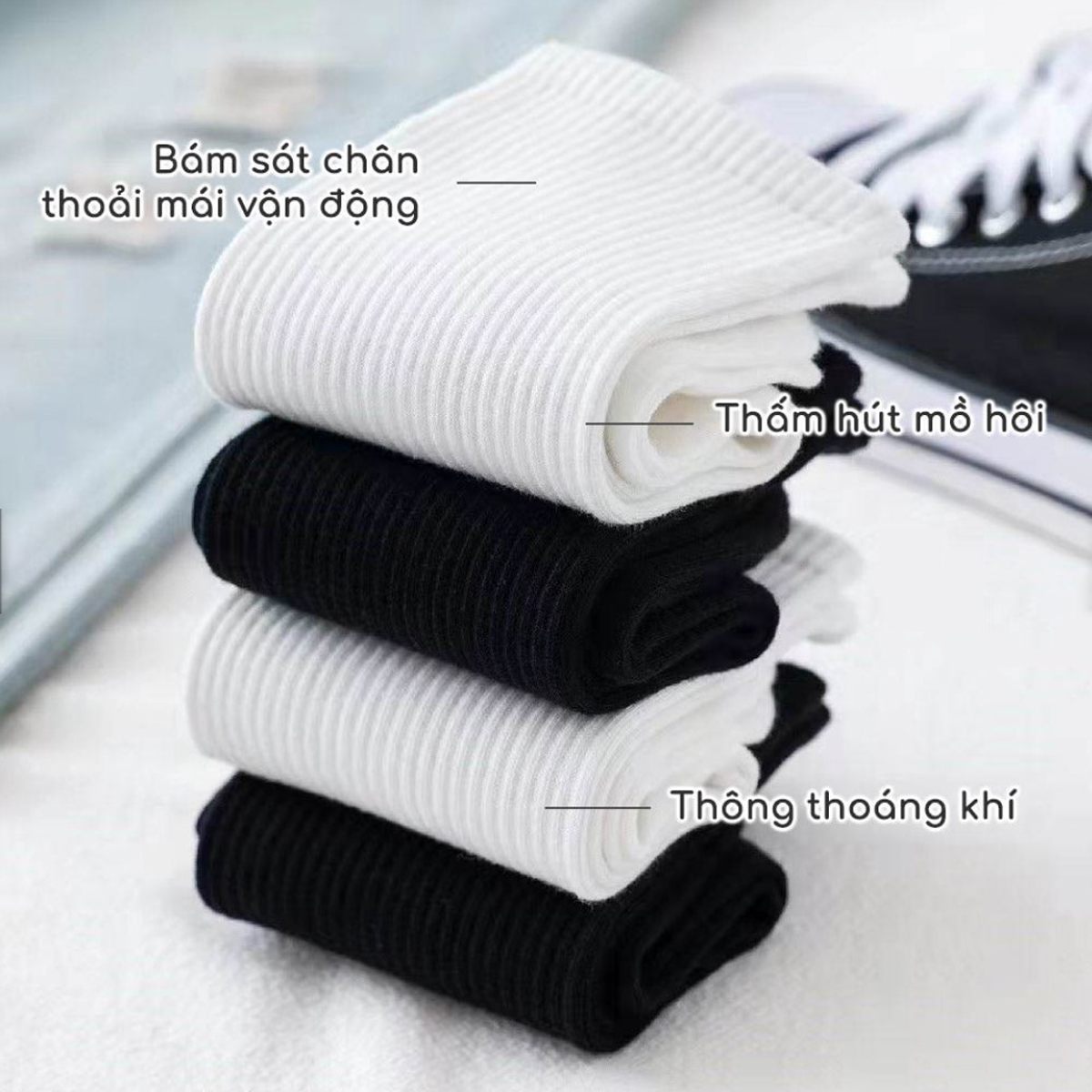 Tất Dệt Kim Cao Cổ Vải Cotton J1, Vớ Cổ Cao Co Dãn Dành Cho Nam Nữ