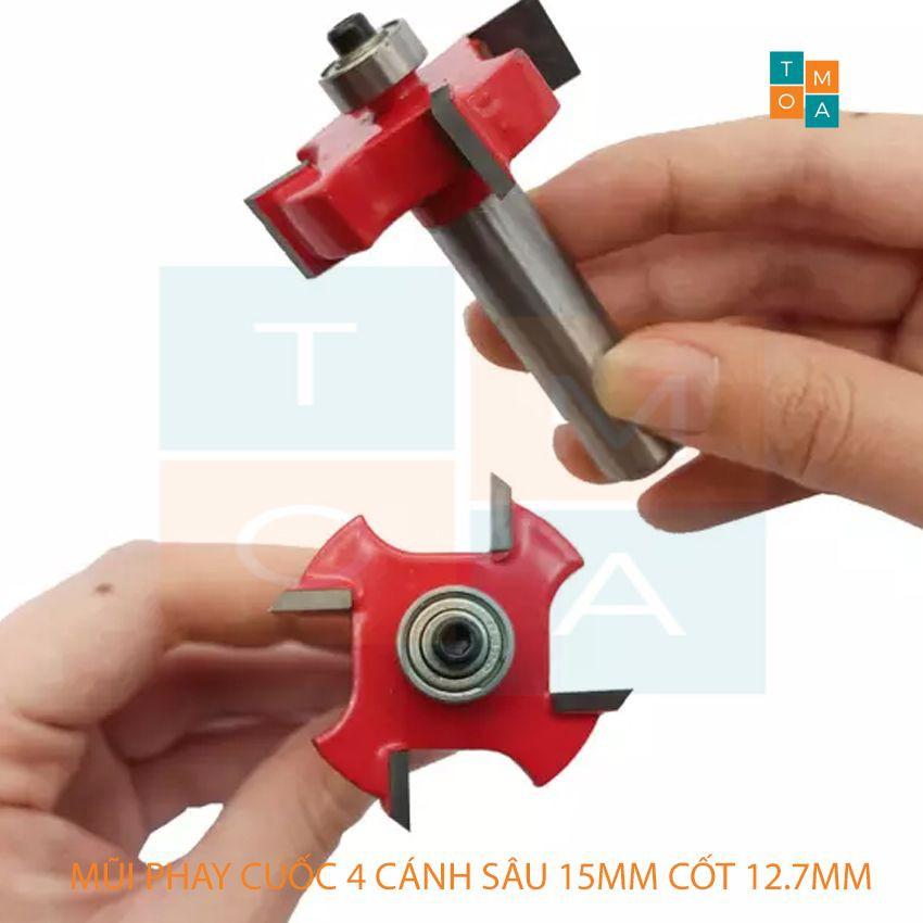 MŨI SOI GỖ - MŨI CUỐC GỖ 4 CÁNH RỘNG 7MM SÂU 15 MM - MŨI PHAY RÃNH ĐẦU BI