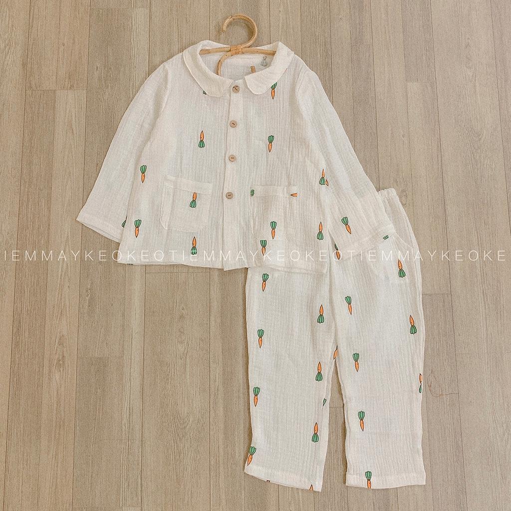 Bộ đồ ngủ dài tay pijama cho bé gái hoạ tiết quả dâu, quả bơ,nhiều mẫu vải đẹp may kĩ Tiemmaykeokeo