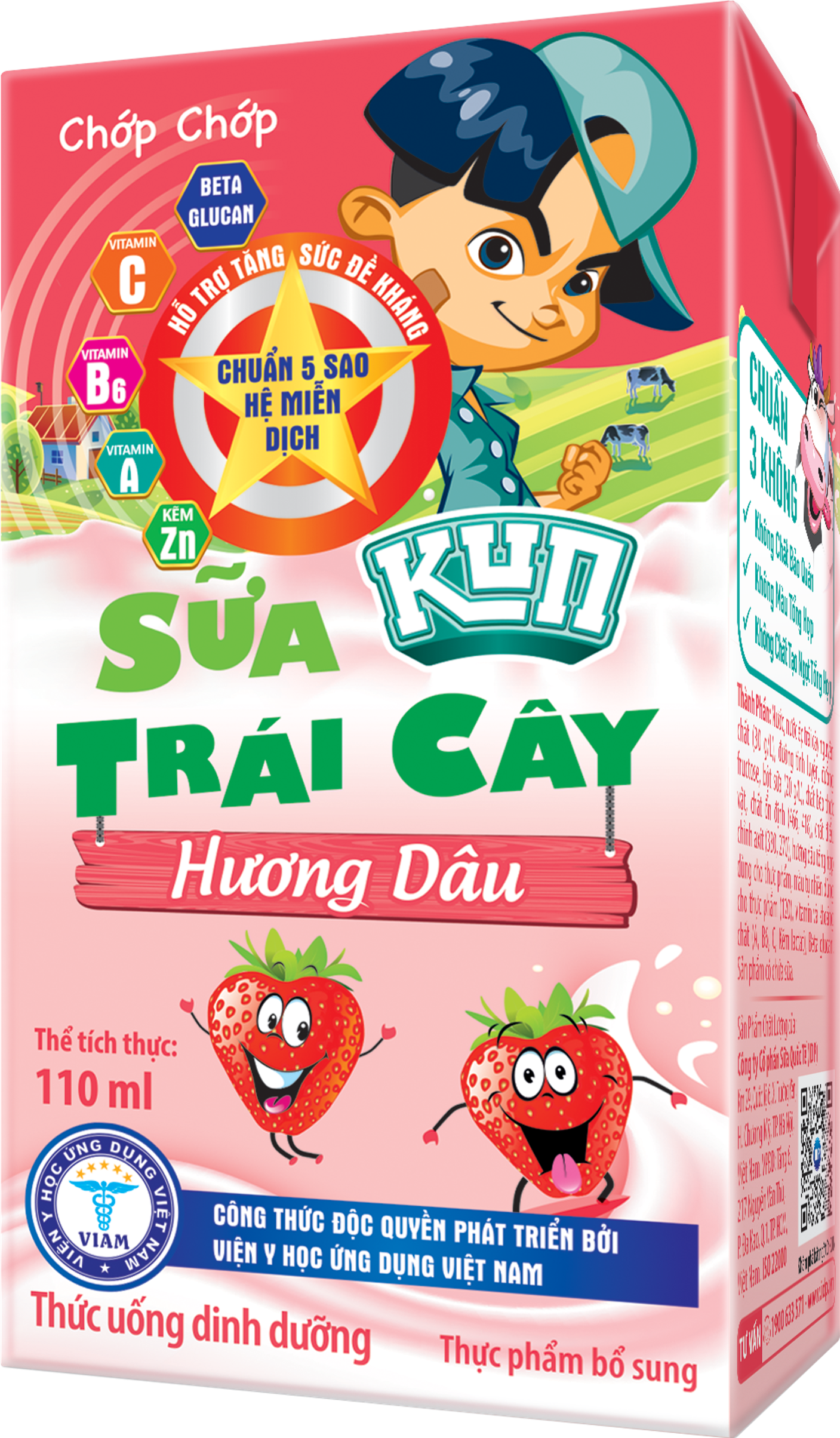 Kun sữa trái cây hương dâu thùng 48 hộp x 110ml