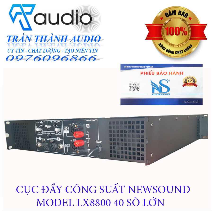 Cục Đẩy Công Suất 2 Kênh Newsound LX8800 40 sò lớn 1800W đánh full bass 30-40,hàng chính hãng nhập khẩu thế hệ 2023,tặng dây kết nối