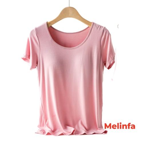 Áo thun nữ ngắn tay đệm ngực nâng đỡ vải Viscose mềm mại thoáng mát mặc nhà mùa hè mã VAA0096